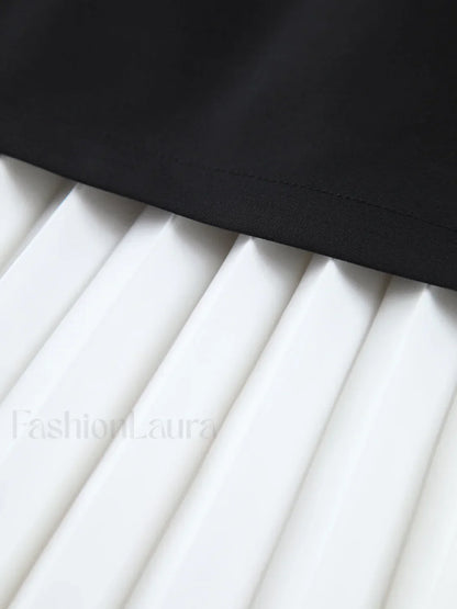 Two Tone Graceful Pleated Long Skirt