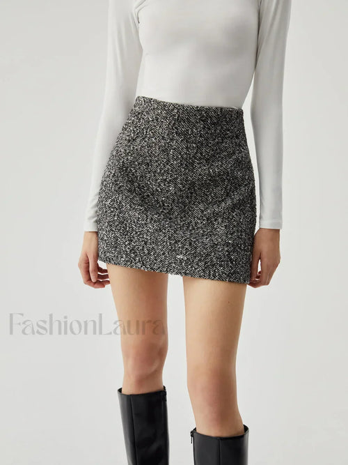 Wool-blend Zip Graceful Mini Skirt