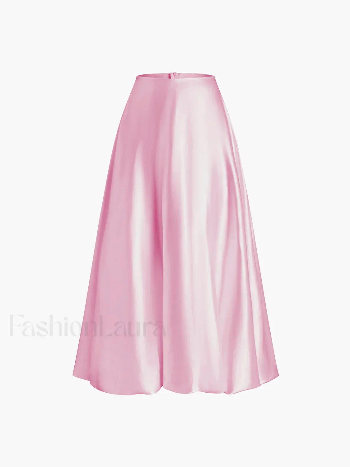 Zippered Satin Graceful A-Line Midi Skirt