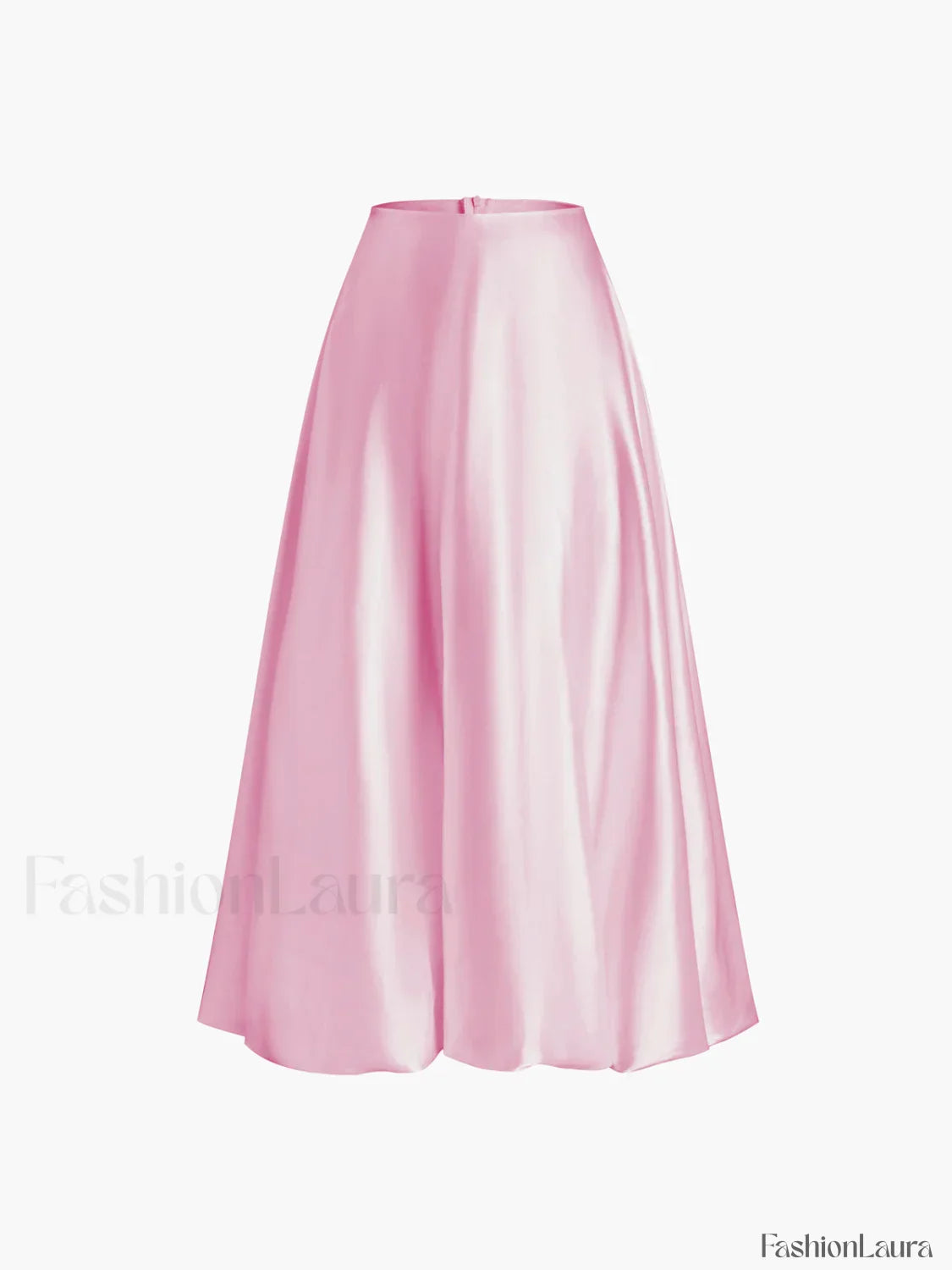 Zippered Satin Graceful A-Line Midi Skirt