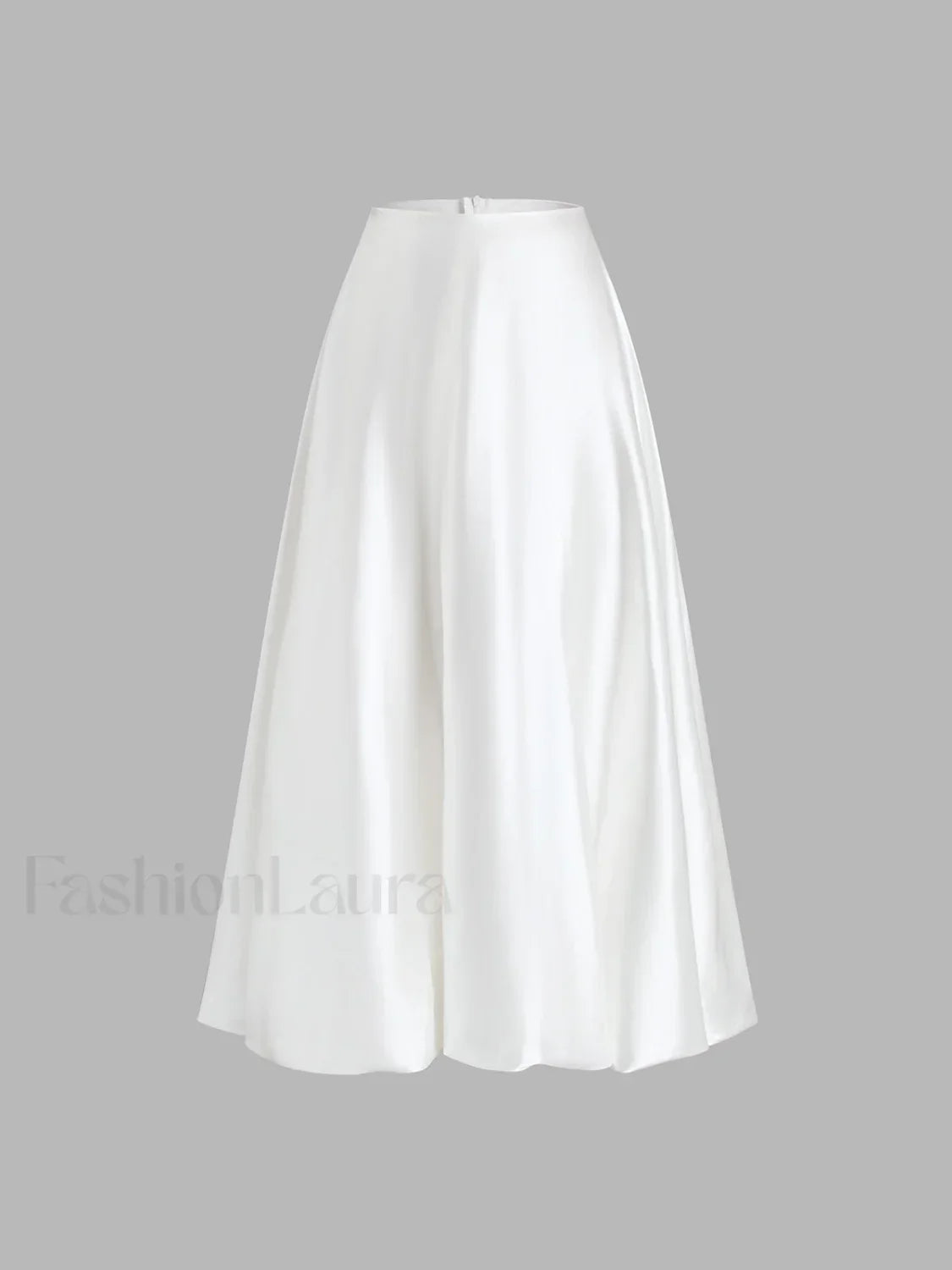 Zippered Satin Graceful A-Line Midi Skirt