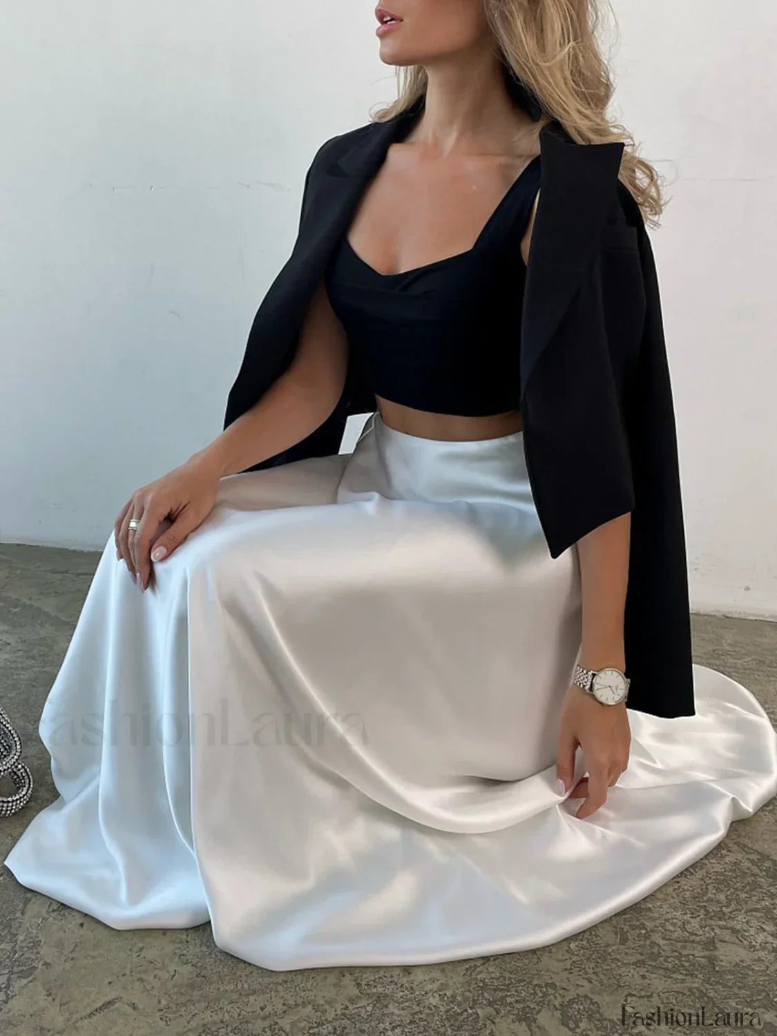 Zippered Satin Graceful A-Line Midi Skirt
